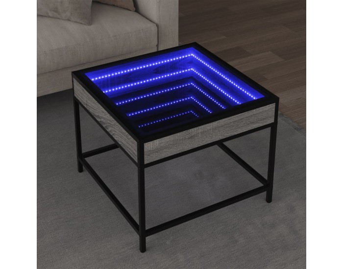 Sonata H Маса за кафе с Infinity LED, сив сонома, 50x50x41 см