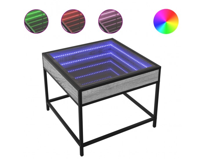Sonata H Маса за кафе с Infinity LED, сив сонома, 50x50x41 см