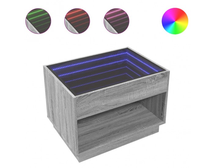 Sonata H Маса за кафе с Infinity LED, сив сонома, 70x50x50 см