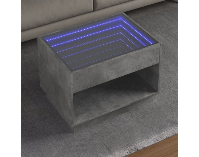 Sonata H Маса за кафе с Infinity LED, бетонно сив, 70x50x50 см