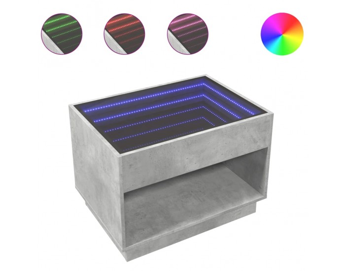 Sonata H Маса за кафе с Infinity LED, бетонно сив, 70x50x50 см