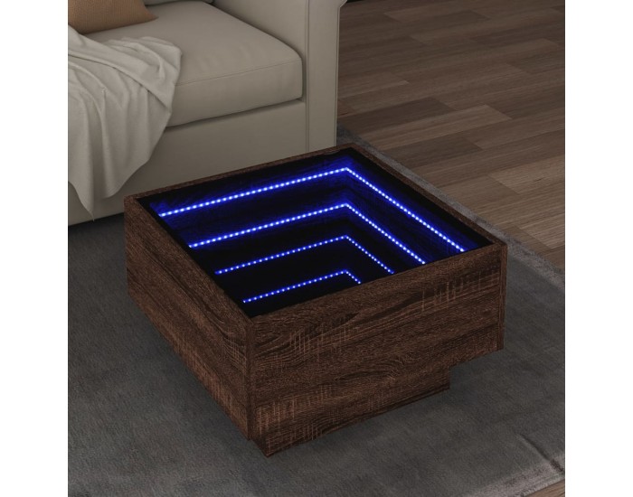 Sonata H Маса за кафе с LED, кафяв дъб, 50x50x30 см, инженерно дърво