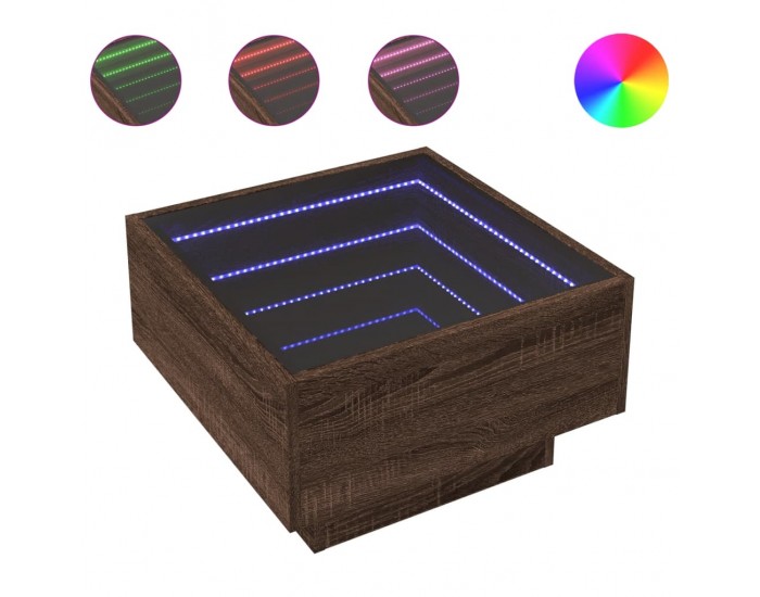 Sonata H Маса за кафе с LED, кафяв дъб, 50x50x30 см, инженерно дърво