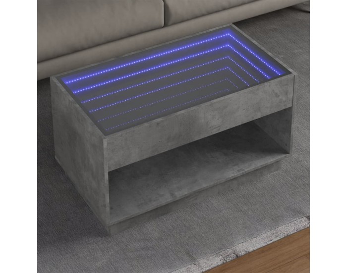 Sonata H Маса за кафе с Infinity LED, бетонно сива, 90x50x50 см