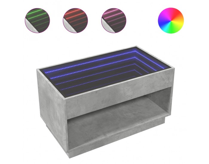 Sonata H Маса за кафе с Infinity LED, бетонно сива, 90x50x50 см