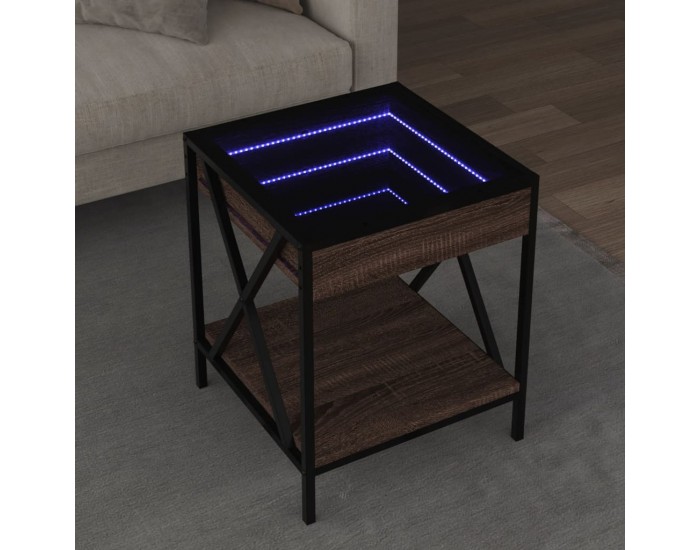 Sonata H Маса за кафе с Infinity LED, кафяв дъб, 40x40x49 см