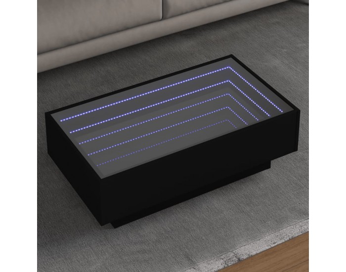Sonata H Маса за кафе с LED, черна, 90x50x30 см, инженерно дърво