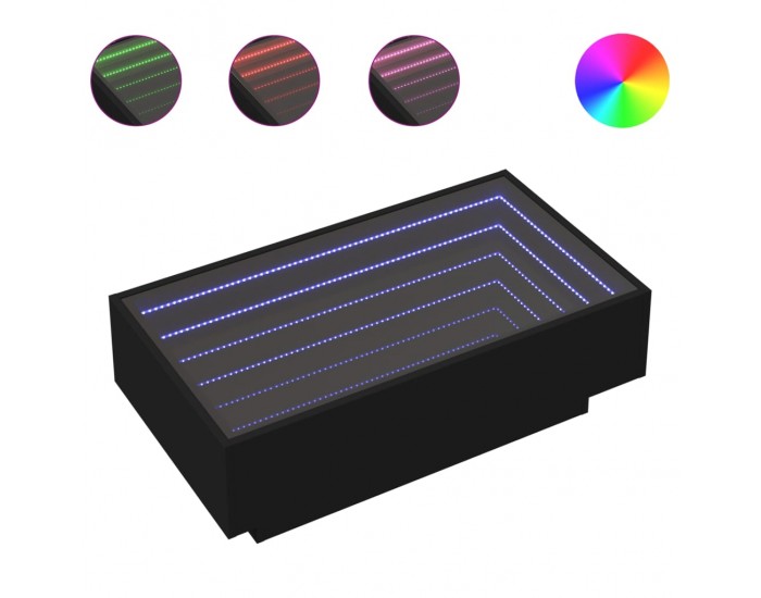 Sonata H Маса за кафе с LED, черна, 90x50x30 см, инженерно дърво