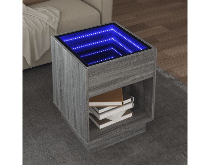 Sonata H Маса за кафе с Infinity LED, сив сонома, 40x40x50 см
