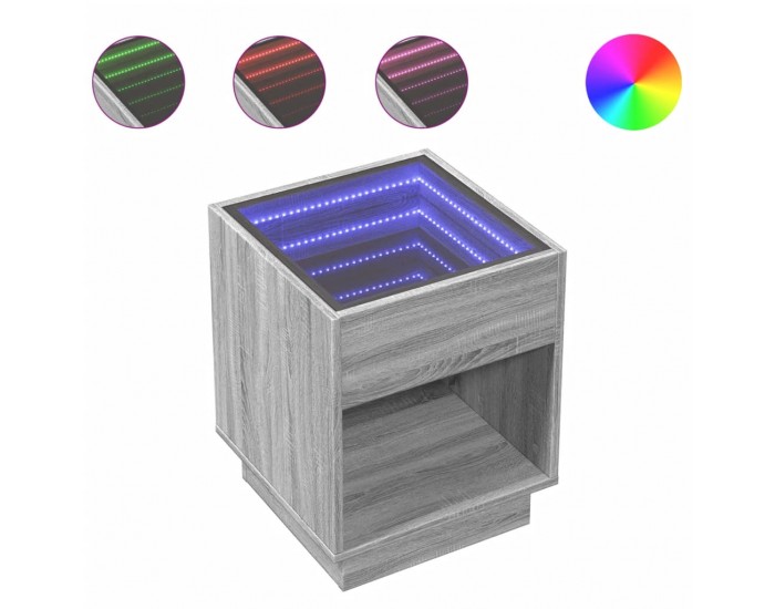 Sonata H Маса за кафе с Infinity LED, сив сонома, 40x40x50 см