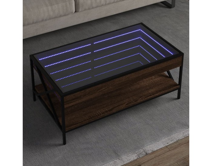 Sonata H Маса за кафе с Infinity LED, кафяв дъб, 90x50x38 см