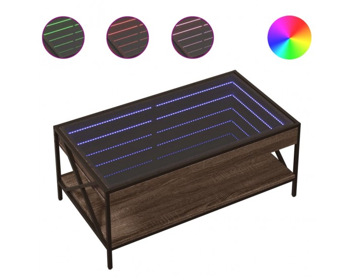 Sonata H Маса за кафе с Infinity LED, кафяв дъб, 90x50x38 см