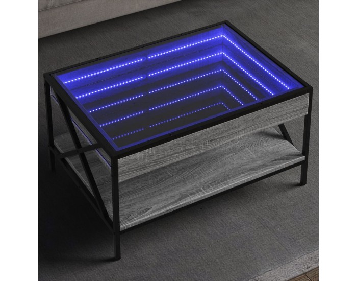 Sonata H Маса за кафе с Infinity LED, сив сонома, 70x50x38 см