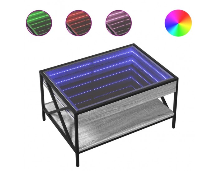 Sonata H Маса за кафе с Infinity LED, сив сонома, 70x50x38 см