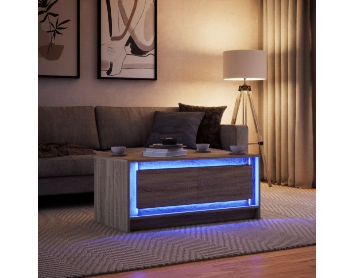 Sonata H Маса за кафе с LED светлини, дъб сонома, инженерно дърво
