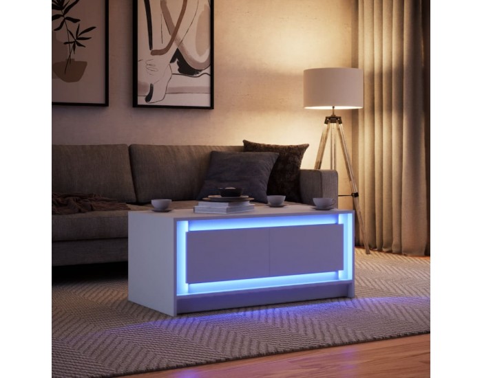 Sonata H Маса за кафе с LED осветление, бяла, инженерно дърво
