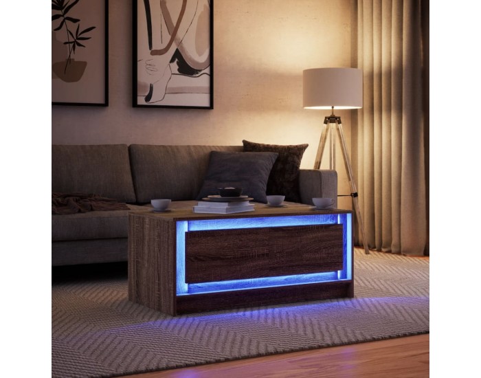Sonata H Маса за кафе с LED осветление, кафяв дъб, инженерно дърво