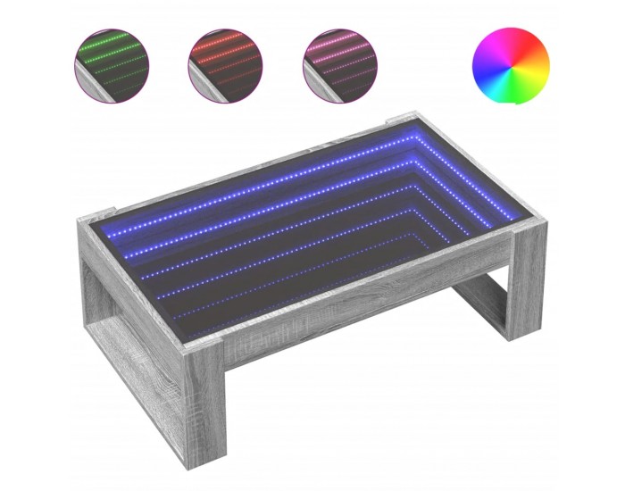 Sonata H Маса за кафе с Infinity LED, сив сонома, 90x53x30 см