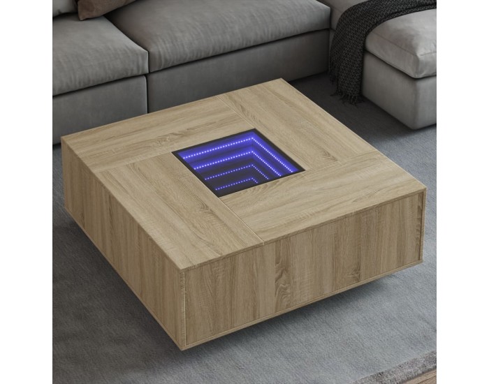 Sonata H Маса за кафе с Infinity LED, сонома дъб, 100x100x40 см