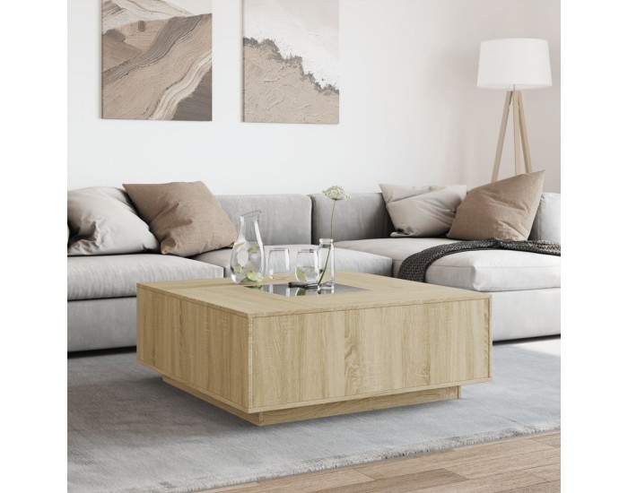 Sonata H Маса за кафе с Infinity LED, сонома дъб, 100x100x40 см