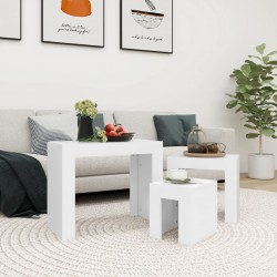 Sonata H Стифиращи масички за кафе, 3 бр, бели, инженерно дърво - Măsuțe de living