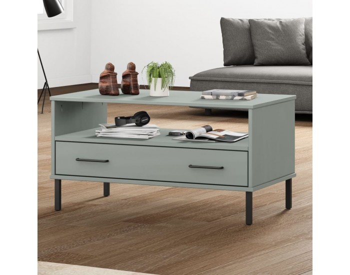 Sonata H Кафе маса с метални крака сива 85x50x45 см масивно дърво OSLO