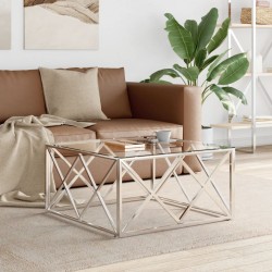 Sonata H Маса за кафе 80x80x40 cм неръждаема стомана и стъкло - Măsuțe de living