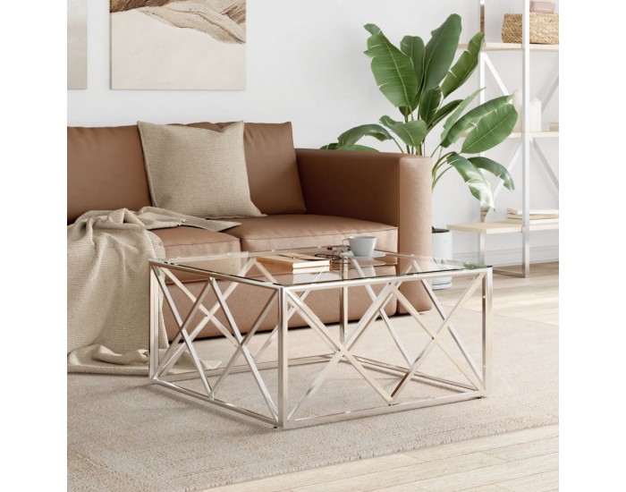 Sonata H Маса за кафе 80x80x40 cм неръждаема стомана и стъкло