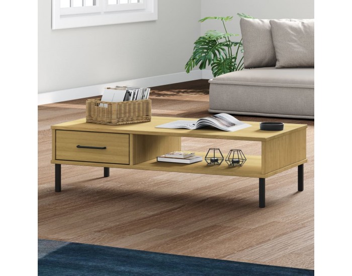 Sonata H Кафе маса с метални крака кафява бор масив OSLO