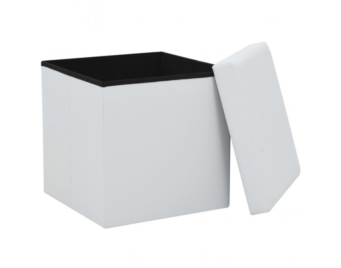 Sonata H Сгъваеми табуретки за съхранение, 2 бр, бели, изкуствена кожа
