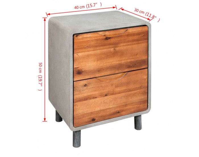Sonata H Нощно шкафче, бетон и акациево дърво масив, 40x30x50 cм