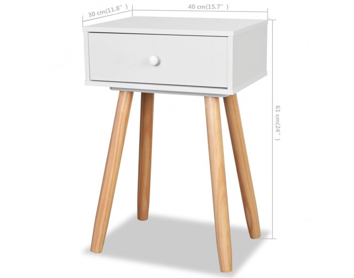 Sonata H Нощни масички, 2 бр, иглолистен масив, 40x30x61 см, бели