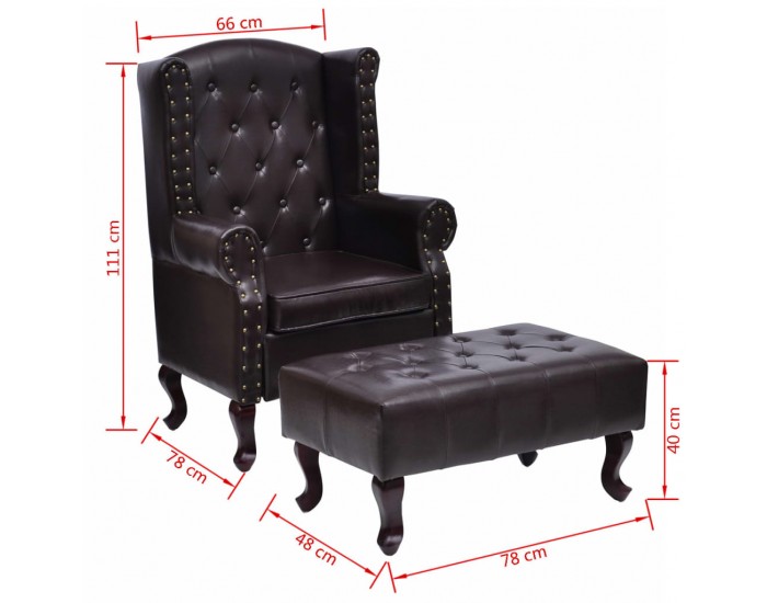 Sonata H Фотьойл с табуретка за крака, тъмнокафяв, изкуствена кожа
