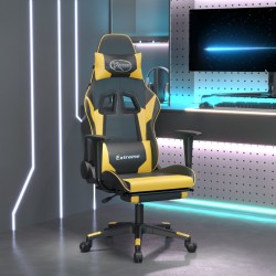 Sonata H Гейминг стол с опора за крака черно и златисто изкуствена кожа - Scaune speciale