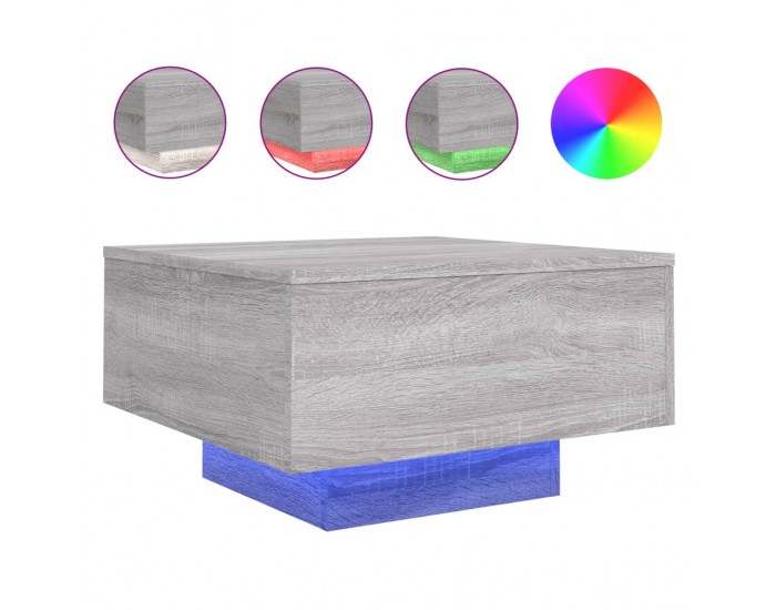 Sonata H Маса за кафе с LED осветление, сив сонома, 55x55x31 см