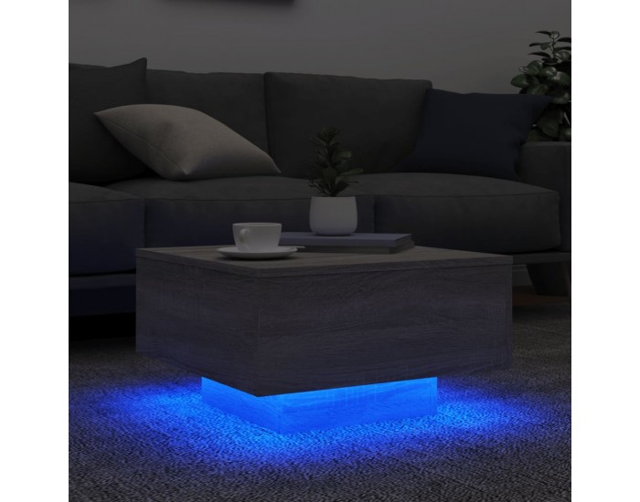 Sonata H Маса за кафе с LED осветление, сив сонома, 55x55x31 см