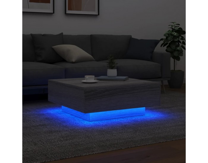 Sonata H Маса за кафе с LED осветление, сив сонома, 80x80x31 см