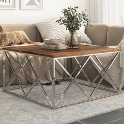 Sonata H Кафе маса, сребриста, инокс и дърво от траверси масив - Măsuțe de living