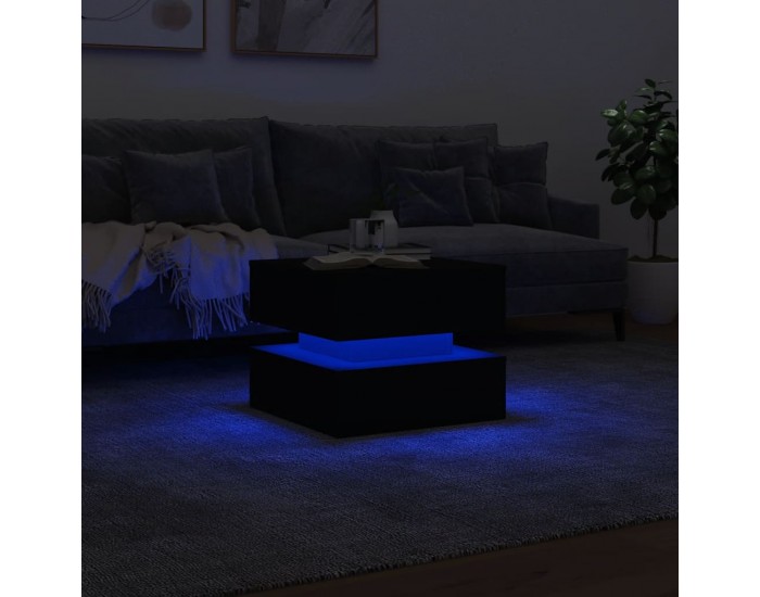 Sonata H Маса за кафе с LED осветление, черна, 50x50x40 см