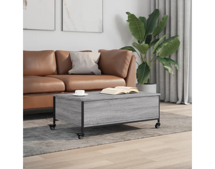 Sonata H Маса за кафе с колелца сив сонома 91x55x34 см инженерно дърво