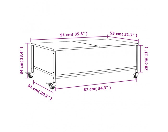 Sonata H Маса за кафе с колелца сив сонома 91x55x34 см инженерно дърво