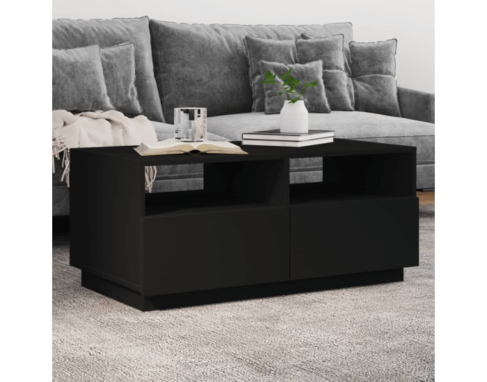 Sonata H Маса за кафе с LED осветление, черна, 90x49x40 см