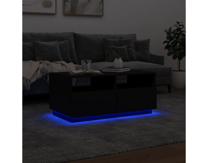 Sonata H Маса за кафе с LED осветление, черна, 90x49x40 см