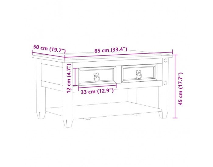 Sonata H Маса за кафе с чекмеджета Corona 85x50x45 см бор масив
