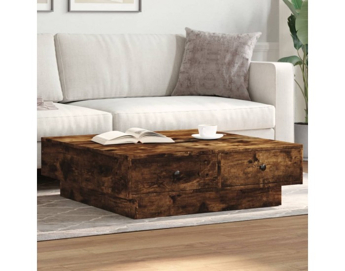Sonata H Кафе маса, опушен дъб, 90x90x28 см, инженерно дърво