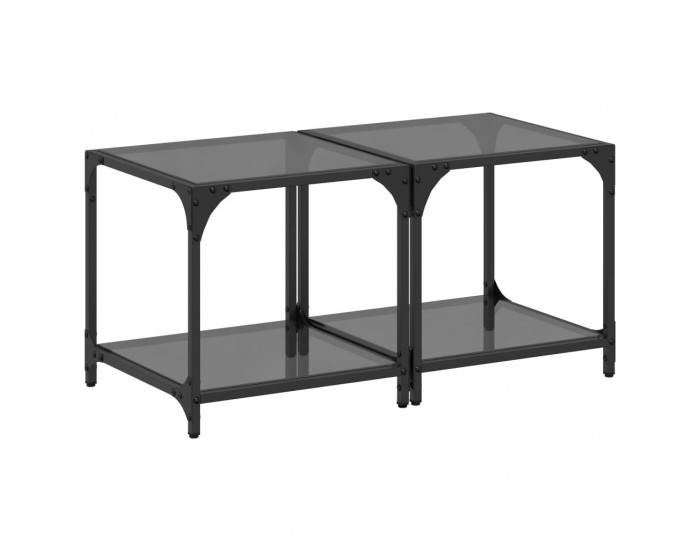 Sonata H Маси за кафе с черен стъклен плот 2 бр 40x40x40 см стомана