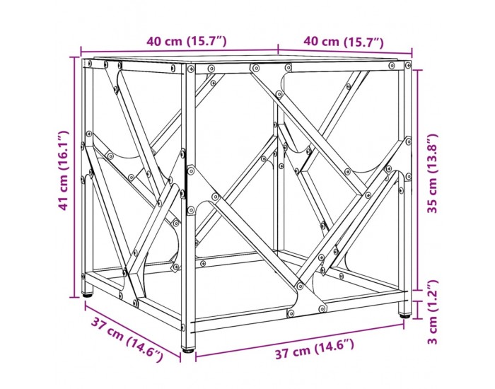 Sonata H Маса за кафе с прозрачен стъклен плот 40x40x41 см стомана