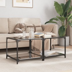 Sonata H Маси за кафе с черен стъклен плот 2 бр 50x50x40 см стомана - Măsuțe de living
