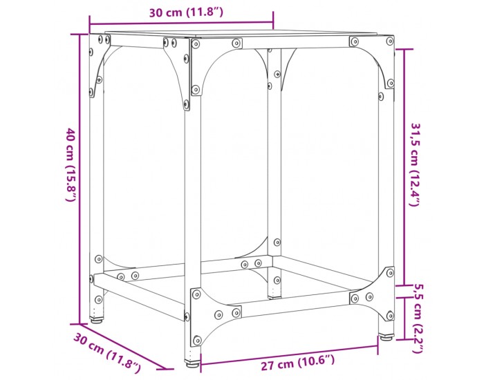 Sonata H Маса за кафе с прозрачен стъклен плот 30x30x40 см стомана
