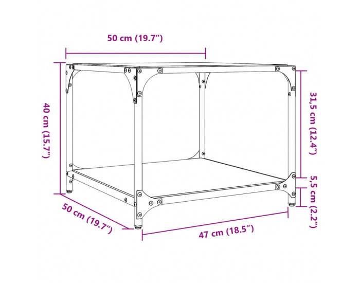 Sonata H Маси за кафе с прозрачен стъклен плот 2 бр 50x50x40 см стомана